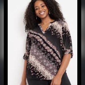 Plus Size 1X 3/4 Sleeve Popover Blouse EUC